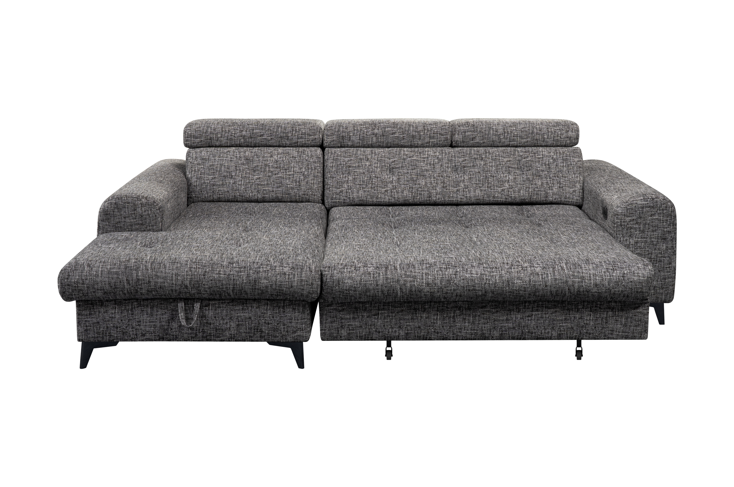 Canapé angle convertible  ELETRA angle gauche ou angle droit avec coulisse électrique et têtières réglables en tissu gris – Image 3