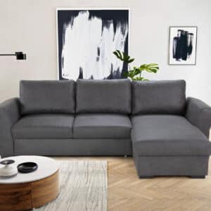Canapé d'angle convertible et réversible cascada avec coffre de rangement en tissu Texas Marron