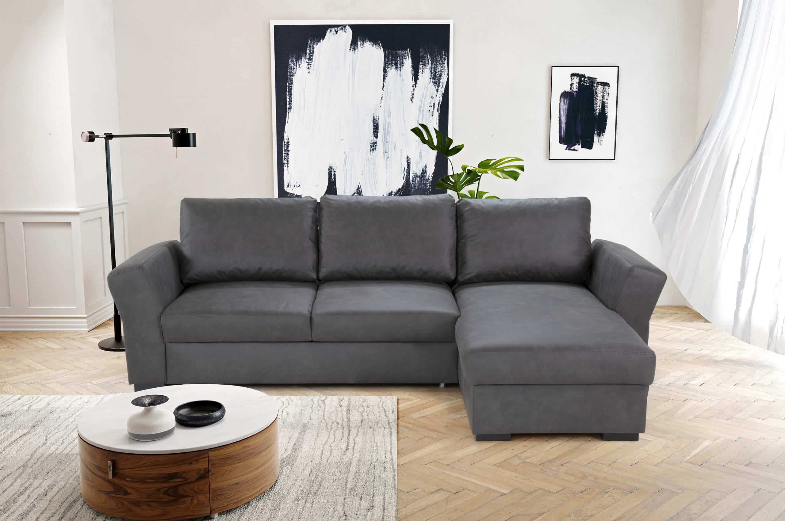 Canapé d'angle convertible et réversible cascada avec coffre de rangement en tissu Texas Marron