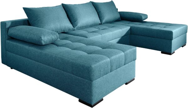Canapé convertible panoramique avec coffre de Rangement Intégré en tissu bleu pétrole – Image 2