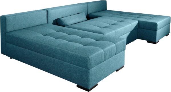 Canapé convertible panoramique avec coffre de Rangement Intégré en tissu bleu pétrole – Image 4