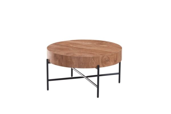Table basse ronde Finition: MDF plaqué chêne et métal noir MSO 259