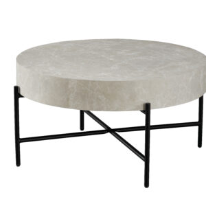 Table basse MSO 259 ronde Finition: MDF plaqué aspect marbré gris clair et métal noir