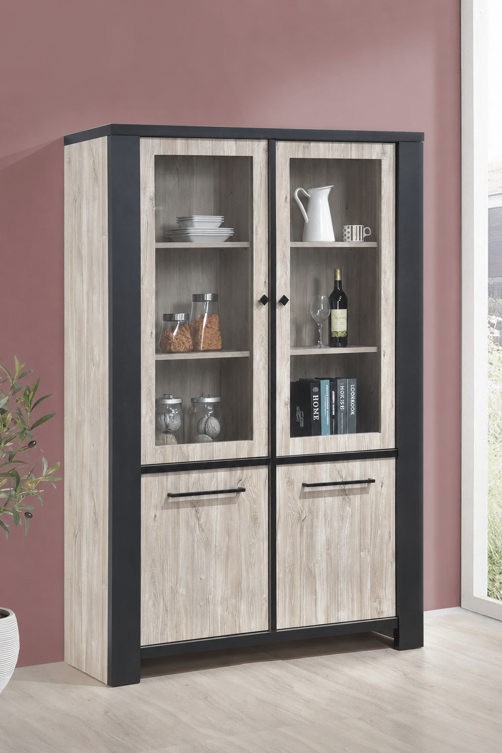 Vitrine Miami sans éclairage en Décor Chêne Beach