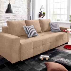 Canapé convertible Bella avec coffre de rangement en microfibre marron clair