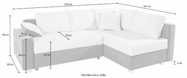Canapé d’angle convertible et réversible Parme avec coffre de rangement en microfibre noir et tissu gris – Image 4