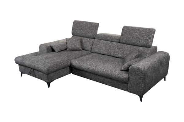 Canapé angle convertible  ELETRA angle gauche ou angle droit avec coulisse électrique et têtières réglables en tissu gris – Image 5