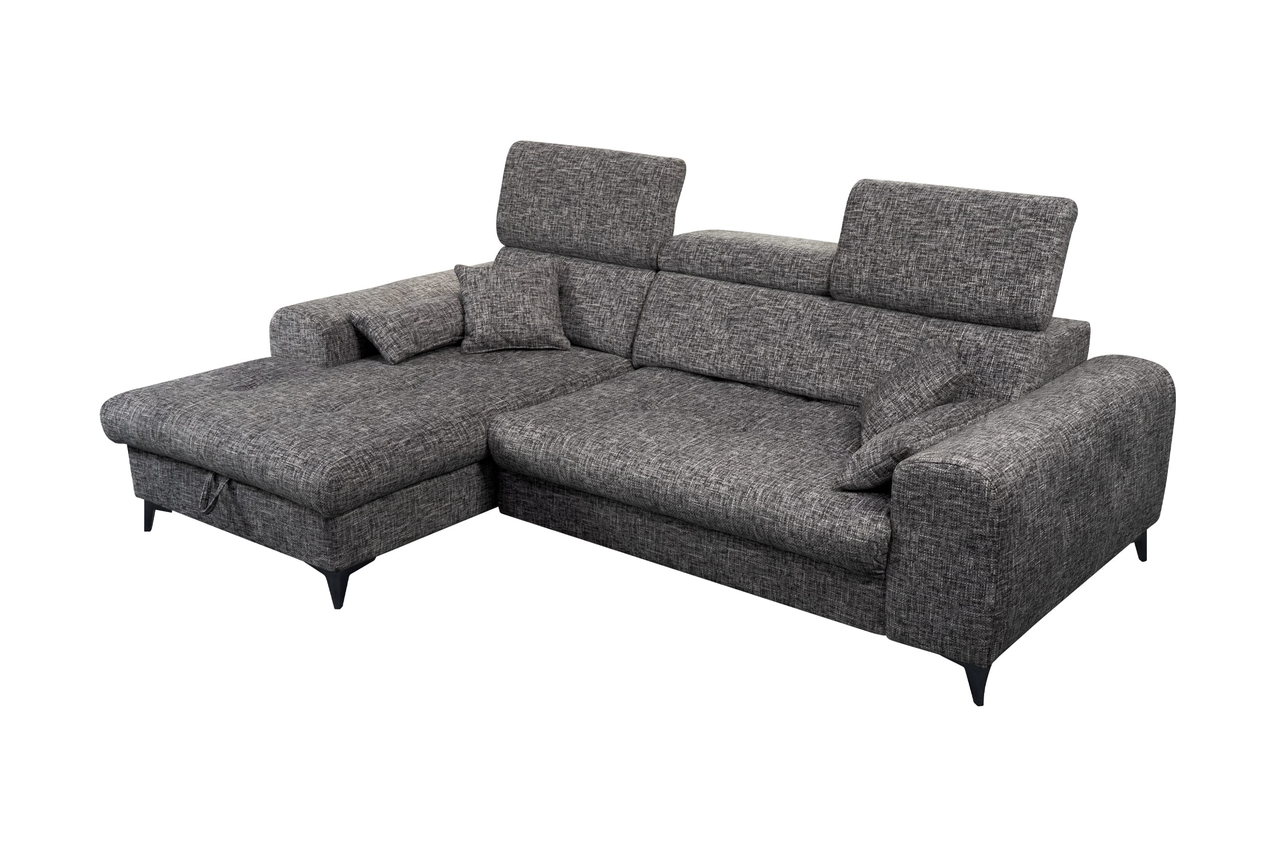 Canapé angle convertible  ELETRA angle gauche ou angle droit avec coulisse électrique et têtières réglables en tissu gris – Image 5
