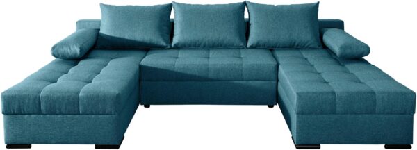 Canapé convertible panoramique avec coffre de Rangement Intégré en tissu bleu pétrole – Image 3