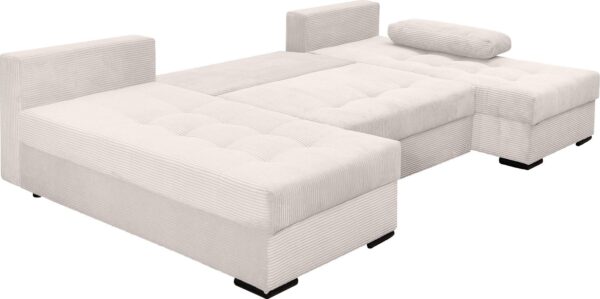 Canapé convertible panoramique GABRIELavec coffre de Rangement Intégré en velours côtelé beige – Image 3
