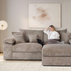 Canapé d’angle réversible Soft&Cosy XL : 246 cm en VELOURS Côtelé taupe