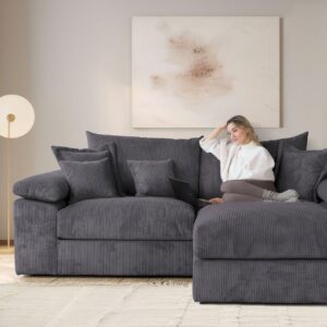 Canapé d’angle réversible Soft&Cosy XL – largeur 246 cm en velours côtelé anthracite