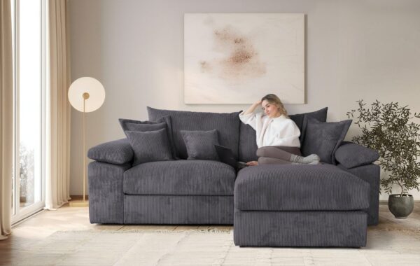 Canapé d’angle réversible Soft&Cosy XL – largeur 246 cm en velours côtelé anthracite