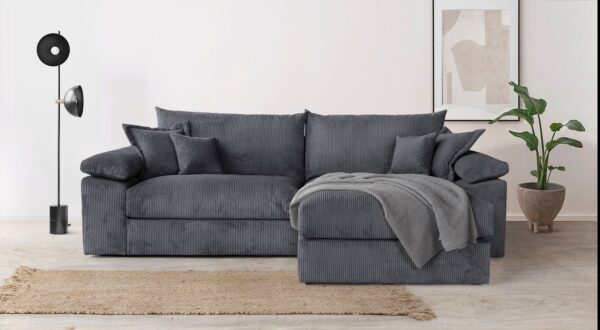 Canapé d’angle réversible Soft&Cosy XL – largeur 246 cm en velours côtelé anthracite – Image 2