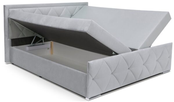 Lit coffre “ALICE” 180 x 200 avec matelas et Surmatelas en tissu gris clair – Image 4