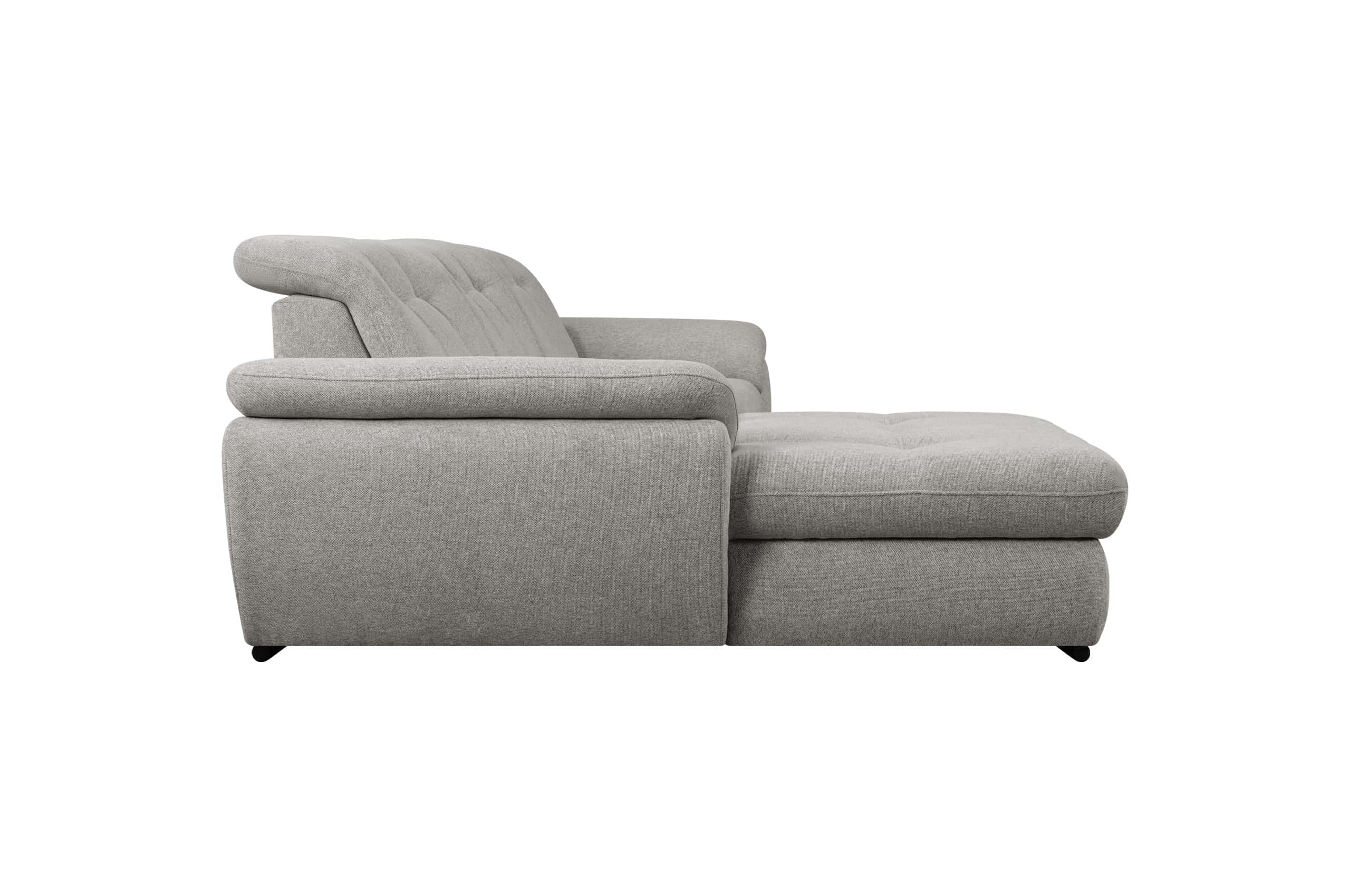 canapé angle convertible gauche ou droit BELISA avec coffre de rangement et têtière réglable en tissu gris perle – Image 2