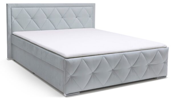 Lit coffre “ALICE” 180 x 200 avec matelas et Surmatelas en tissu gris clair – Image 3