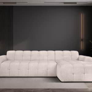 Canapé d'angle gauche ou droit  fixe  ELLA tissu bouclette Beige écru