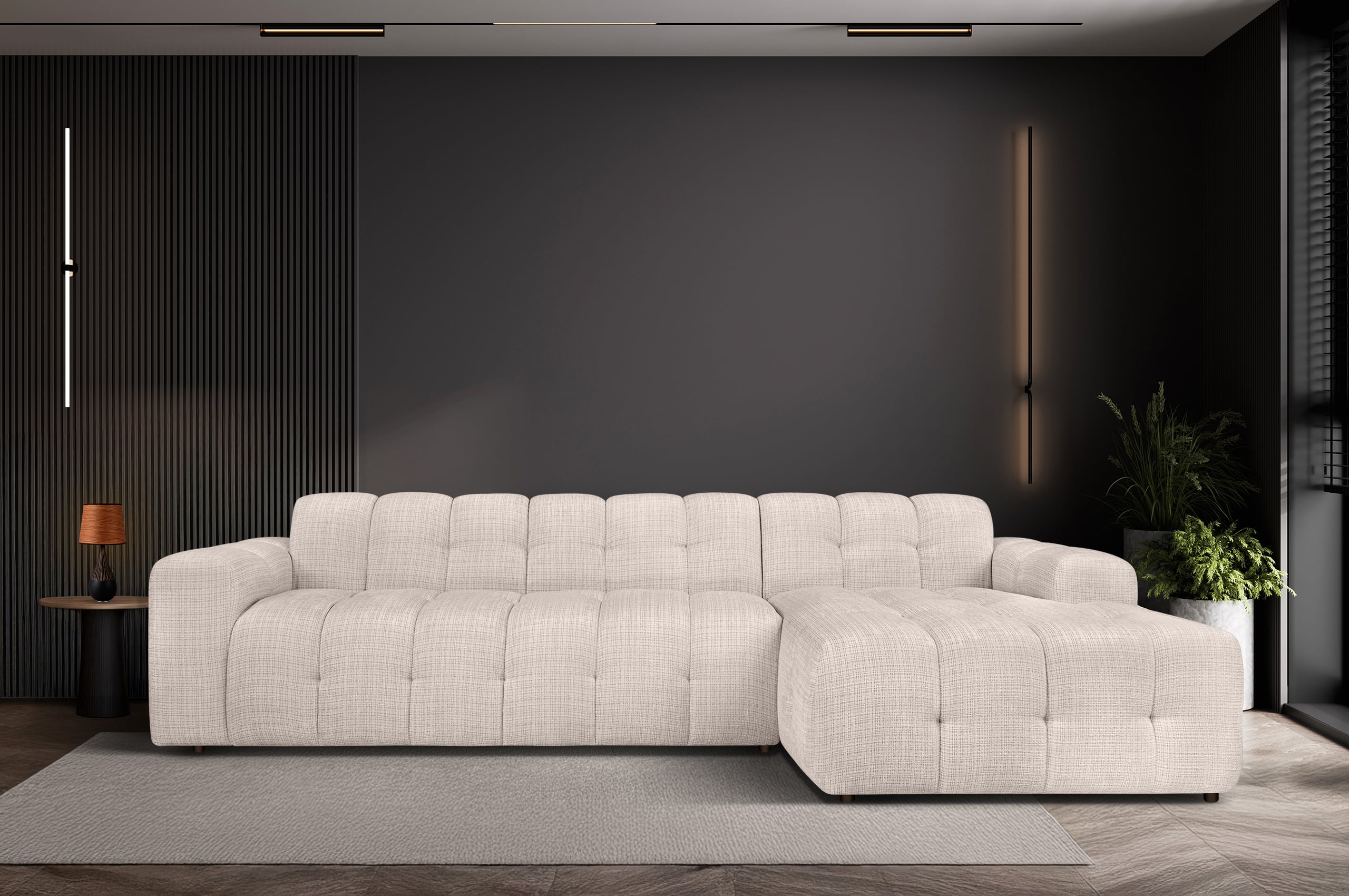 Canapé d'angle gauche ou droit  fixe modulable ELLA tissu bouclette Beige écru – Image 2