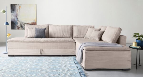 Canapé d’angle convertible INOSIGN Night XXL & Day, en velours côtelé beige