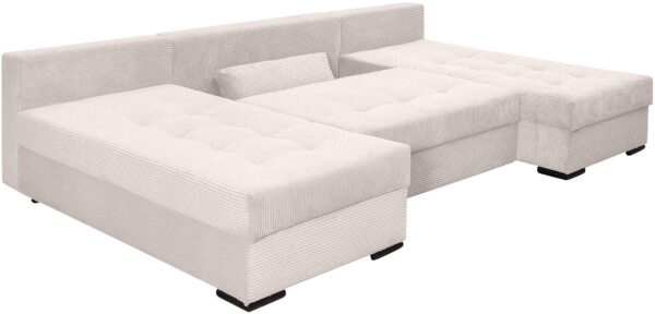 Canapé convertible panoramique GABRIELavec coffre de Rangement Intégré en velours côtelé beige – Image 4