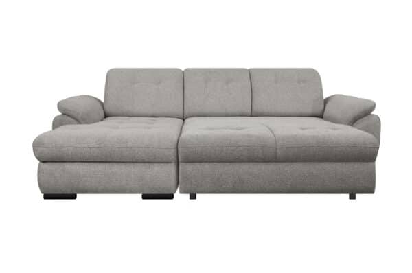 canapé angle convertible gauche ou droit BELISA avec coffre de rangement et têtière réglable en tissu gris perle – Image 3