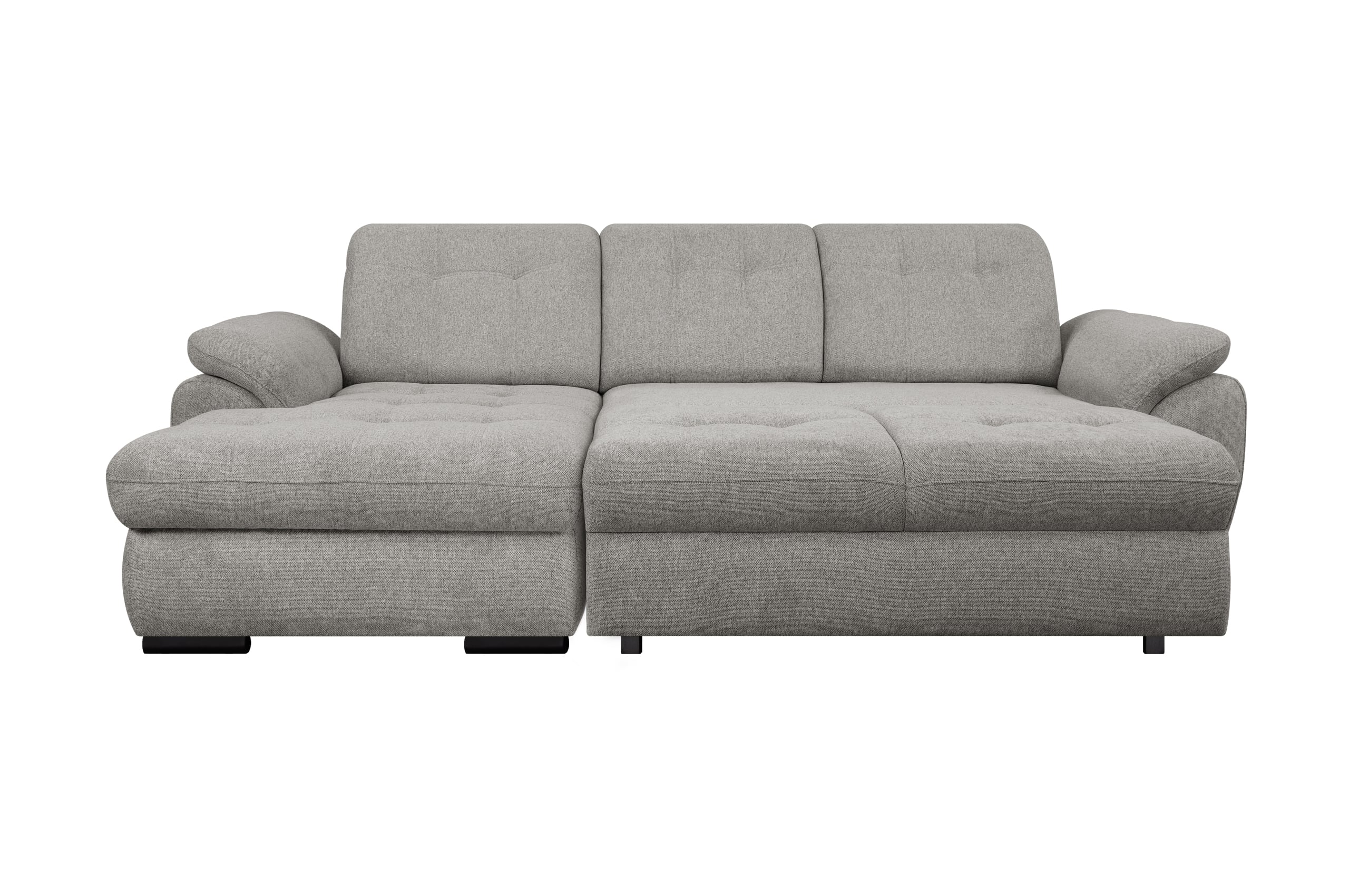 canapé angle convertible gauche ou droit BELISA avec coffre de rangement et têtière réglable en tissu gris perle – Image 3