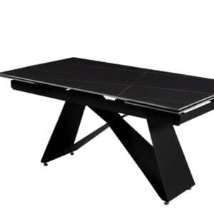 Table de séjour rectangulaire LARA 160/240 X 90 X 75cm avec 2 rallonge en céramique noir Pied métal noir