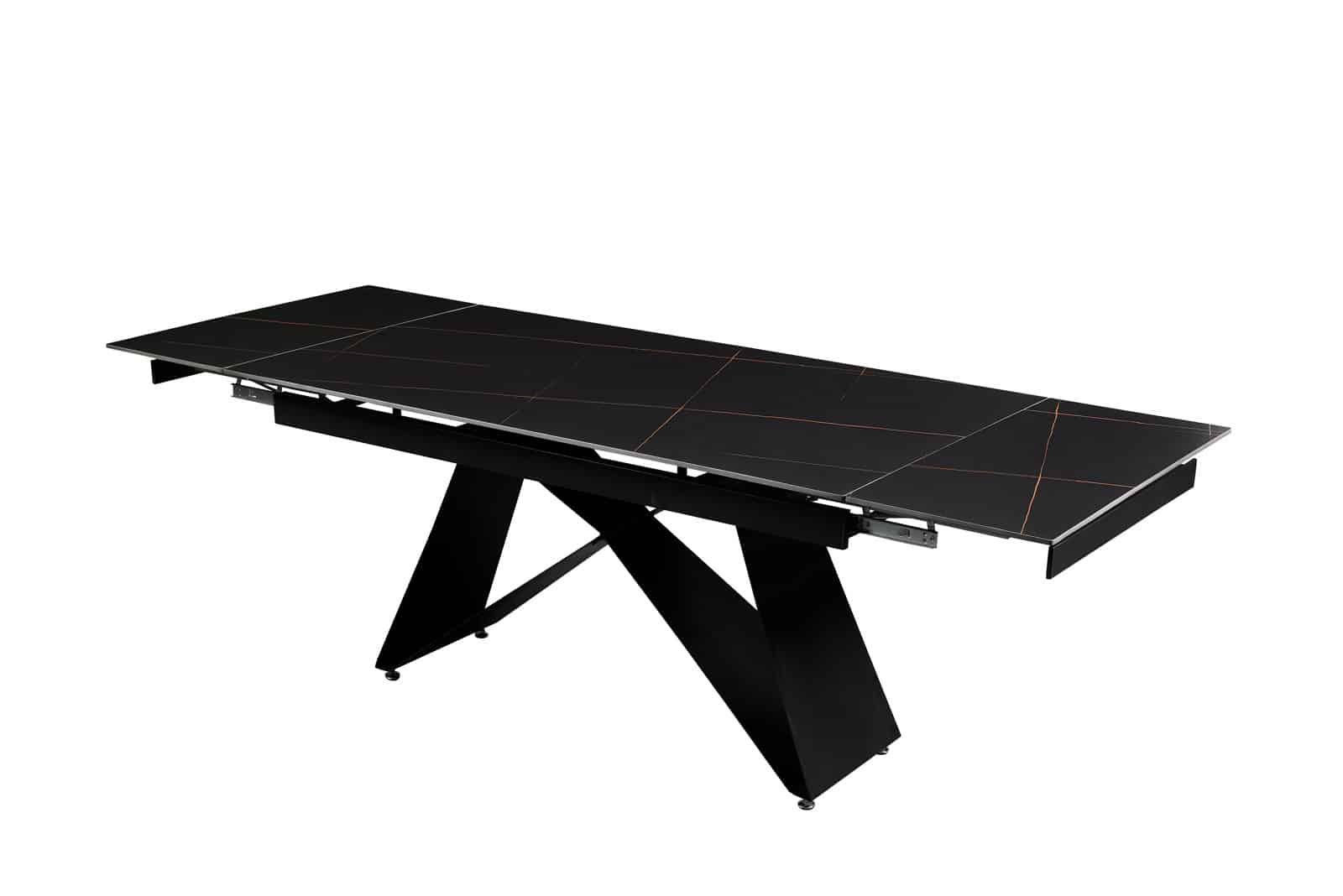 Table de séjour rectangulaire LARA 160/240 X 90 X 75cm avec 2 rallonge en céramique noir Pied métal noir – Image 2
