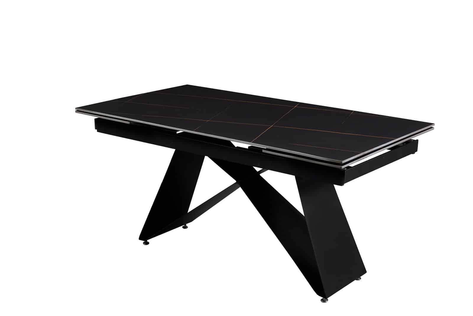 Table de séjour rectangulaire LARA 160/240 X 90 X 75cm avec 2 rallonge en céramique noir Pied métal noir