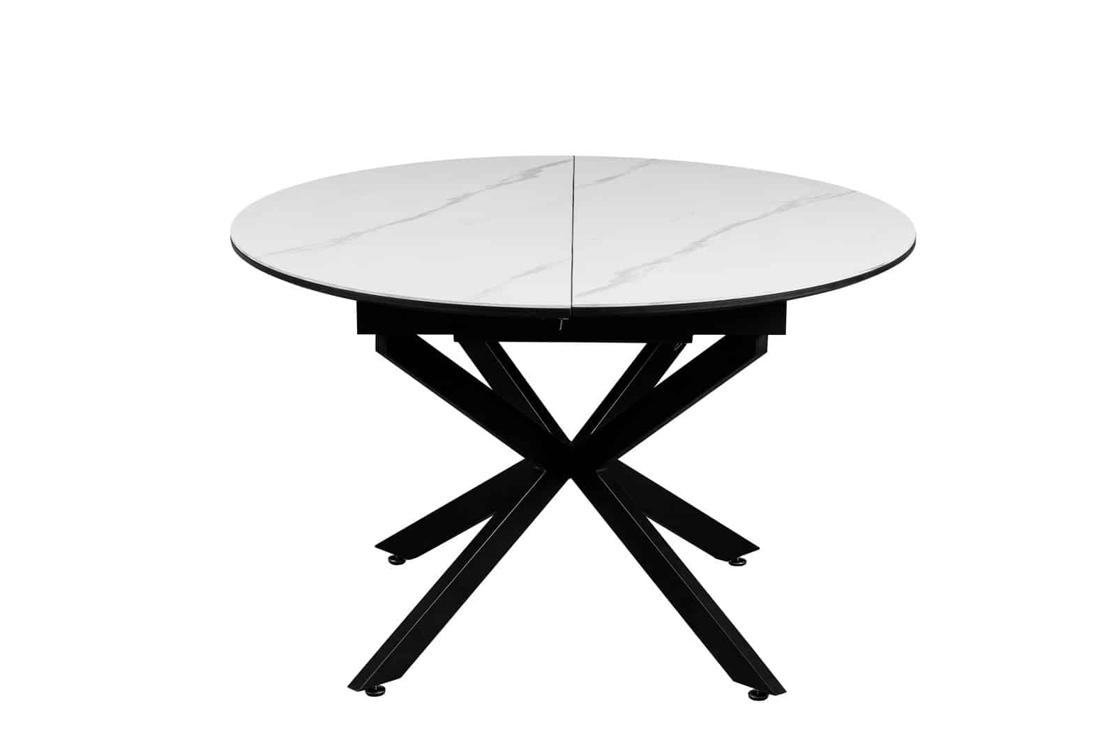 Table ronde extensible céramique blanche 120 / 160 cm pied métal noir