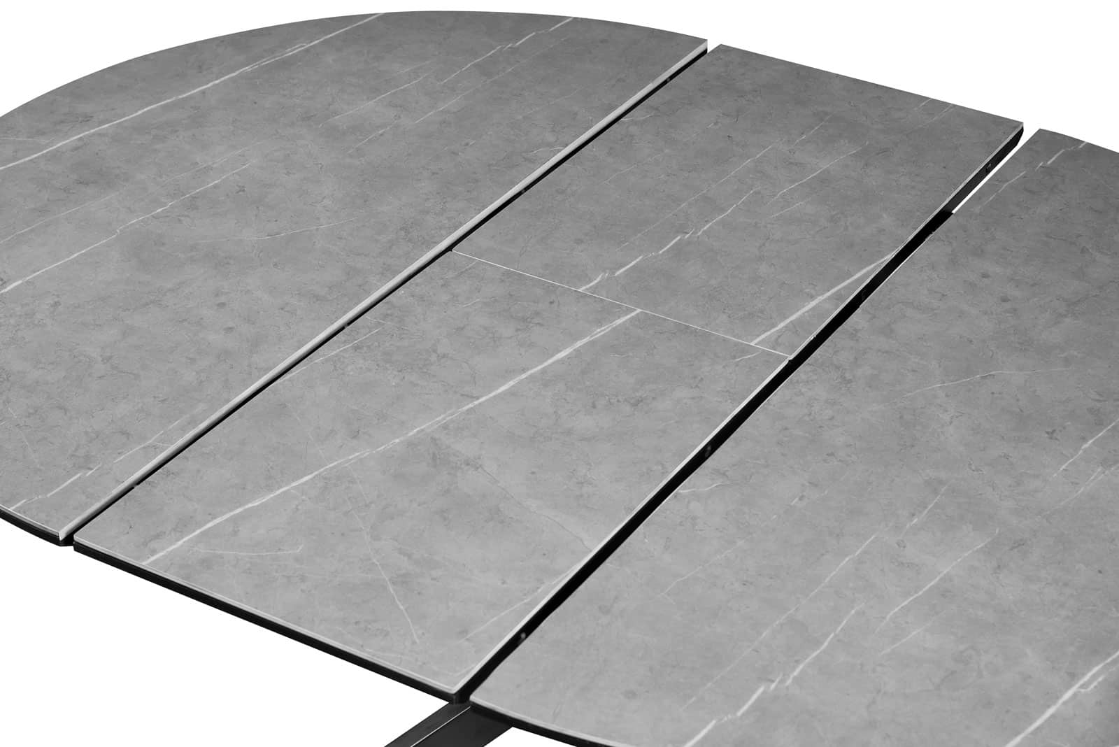 Table ronde extensible céramique gris 120 / 160 cm pied métal noir – Image 3