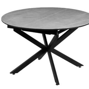 Table ronde extensible céramique gris 120 / 160 cm pied métal noir