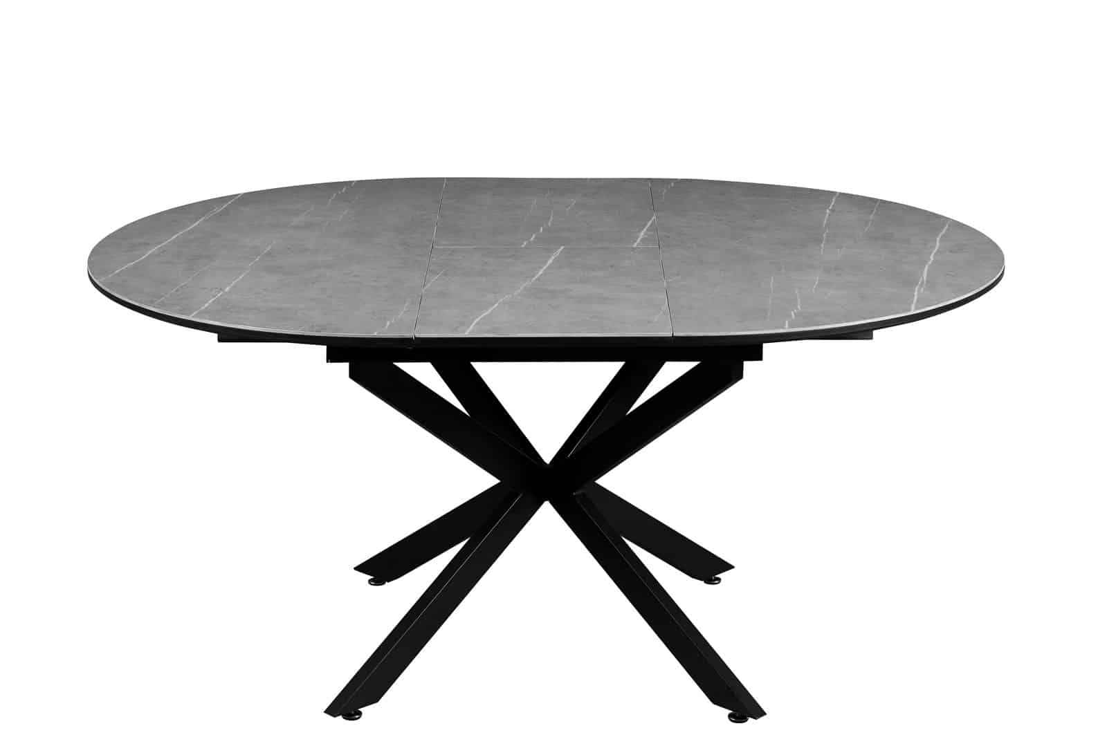 Table ronde extensible céramique gris 120 / 160 cm pied métal noir – Image 2