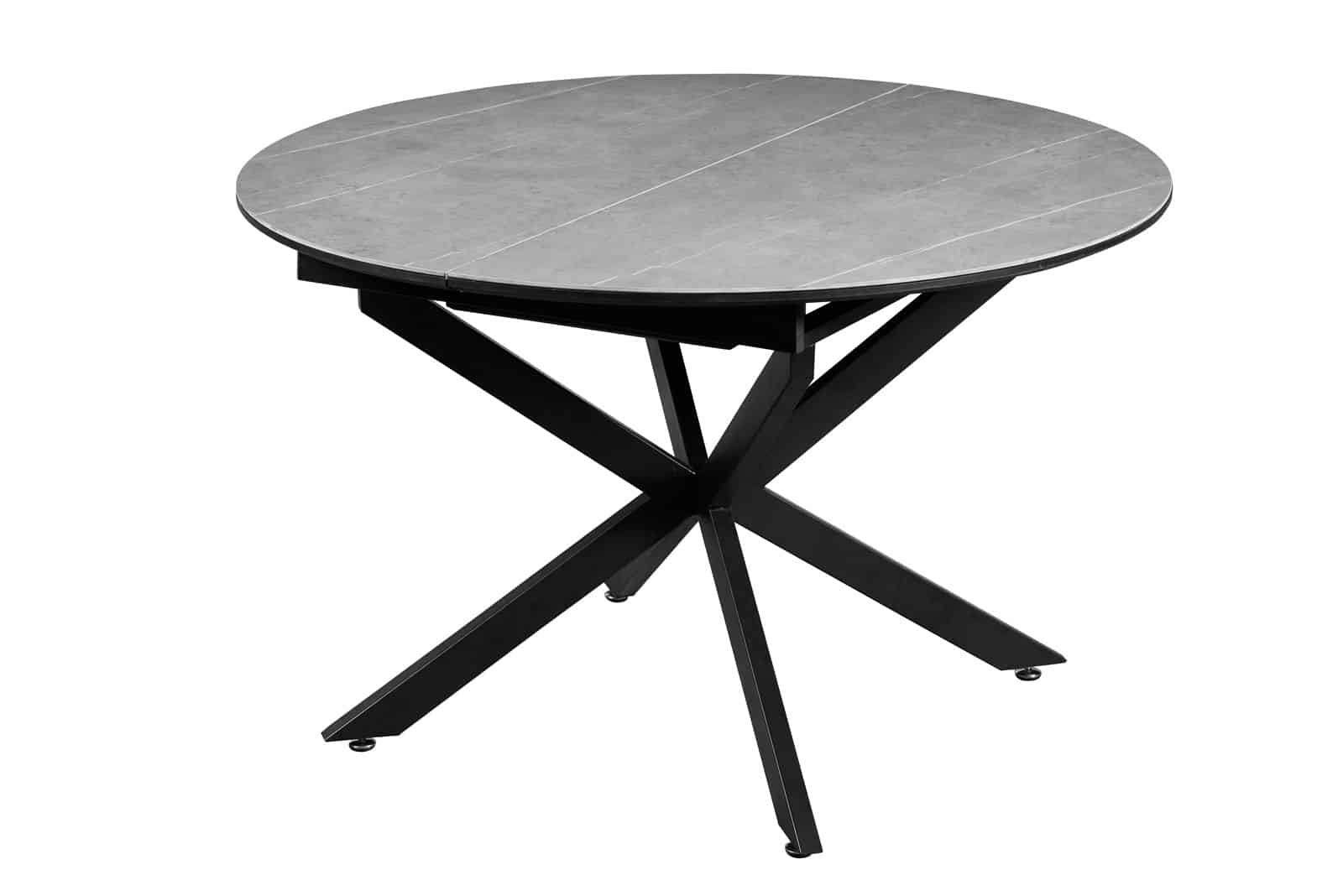 Table ronde extensible céramique gris 120 / 160 cm pied métal noir