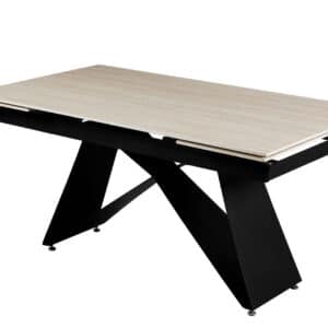 Table de séjour rectangulaire LARA 160/240 X 90 X 75cm avec 2 rallonge en céramique traversine Pied métal noir