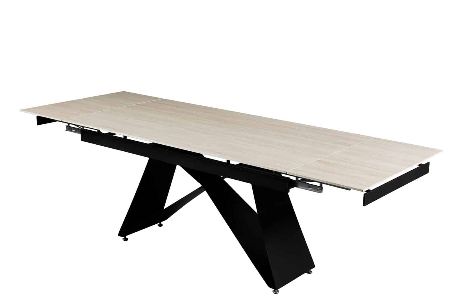 Table de séjour rectangulaire LARA 160/240 X 90 X 75cm avec 2 rallonge en céramique traversine Pied métal noir – Image 2