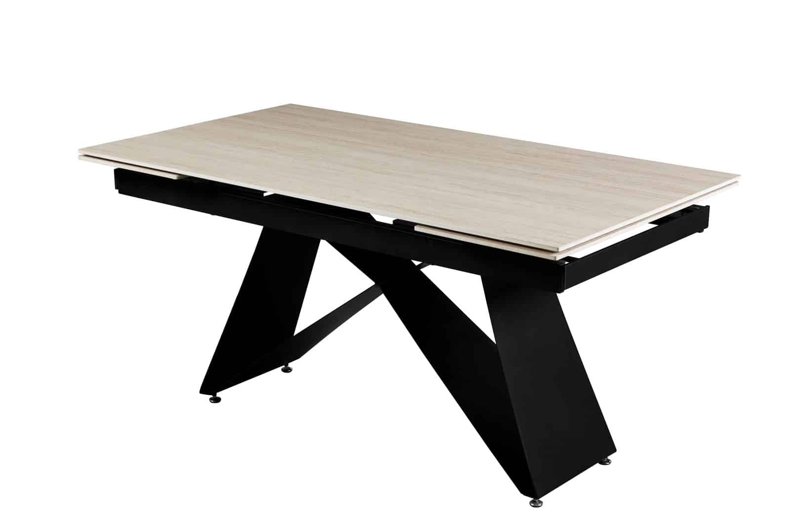 Table de séjour rectangulaire LARA 160/240 X 90 X 75cm avec 2 rallonge en céramique traversine Pied métal noir