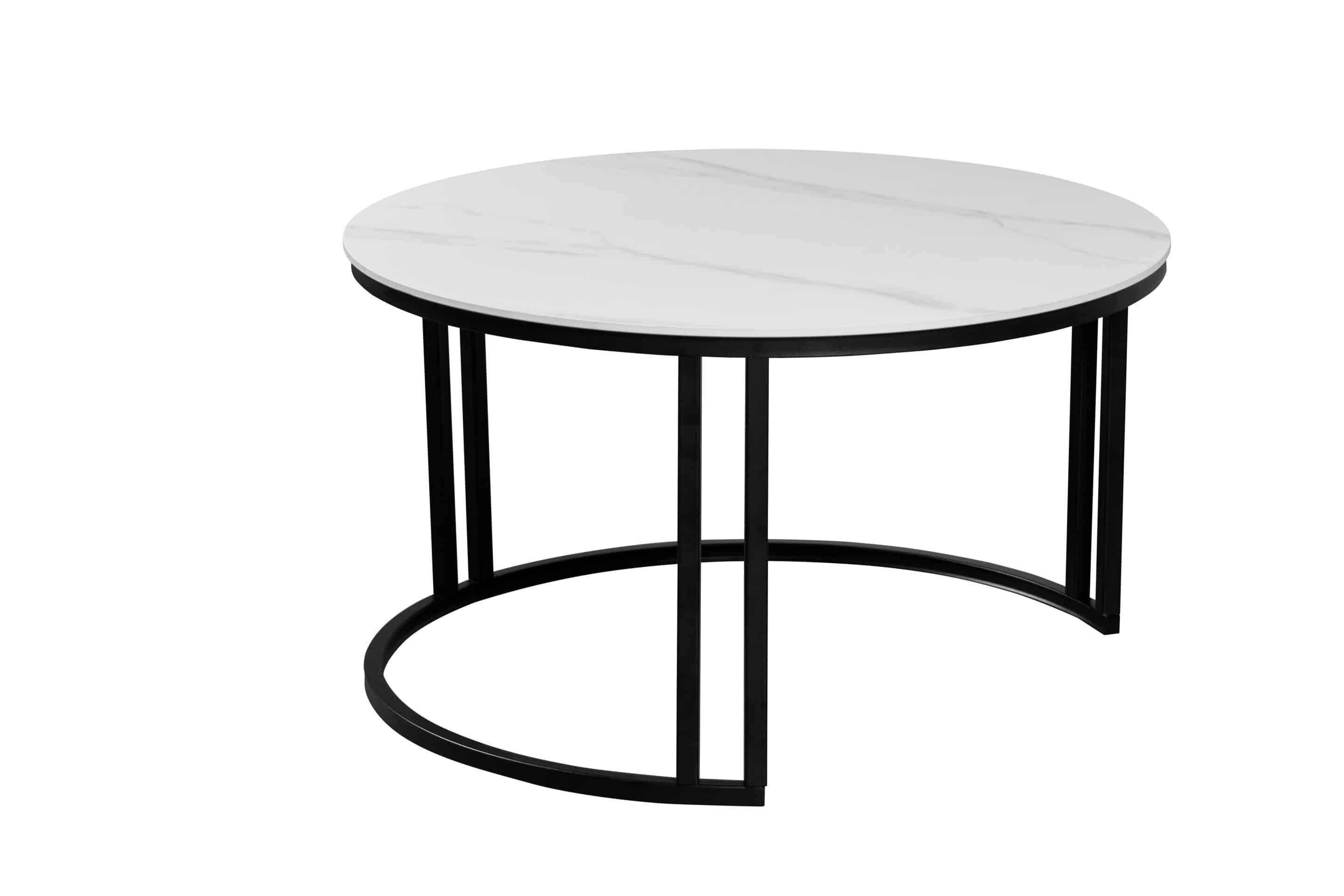 Table basse élégante en métal et pierre sintérisée 80 x 80 x 45 cm Blanc marbré et orange pied noir élégant – Image 4