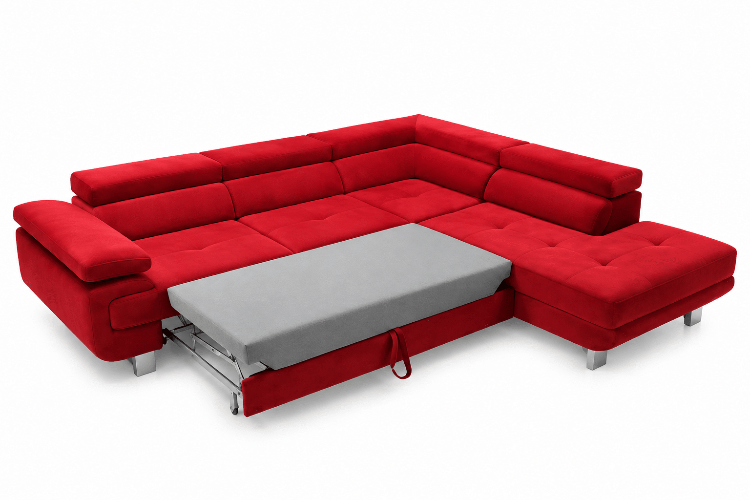 Canapé D'Angle convertible LOTOS avec têtière réglable et coffre de rangement en microfibre rouge – Image 3
