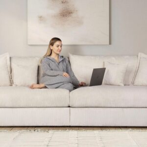 Grand canapé droit Soft & Cosy XXL, en velours côtelé beige anthracite : 246 cm