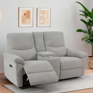 CANAPE 2 places TERONE fonction relax électriques avec une connexion USB en tissu gris