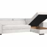 Canapé d'angle convertible et réversible DINA avec têtières réglables et coffre de rangement en velours côtelé beige – Image 3