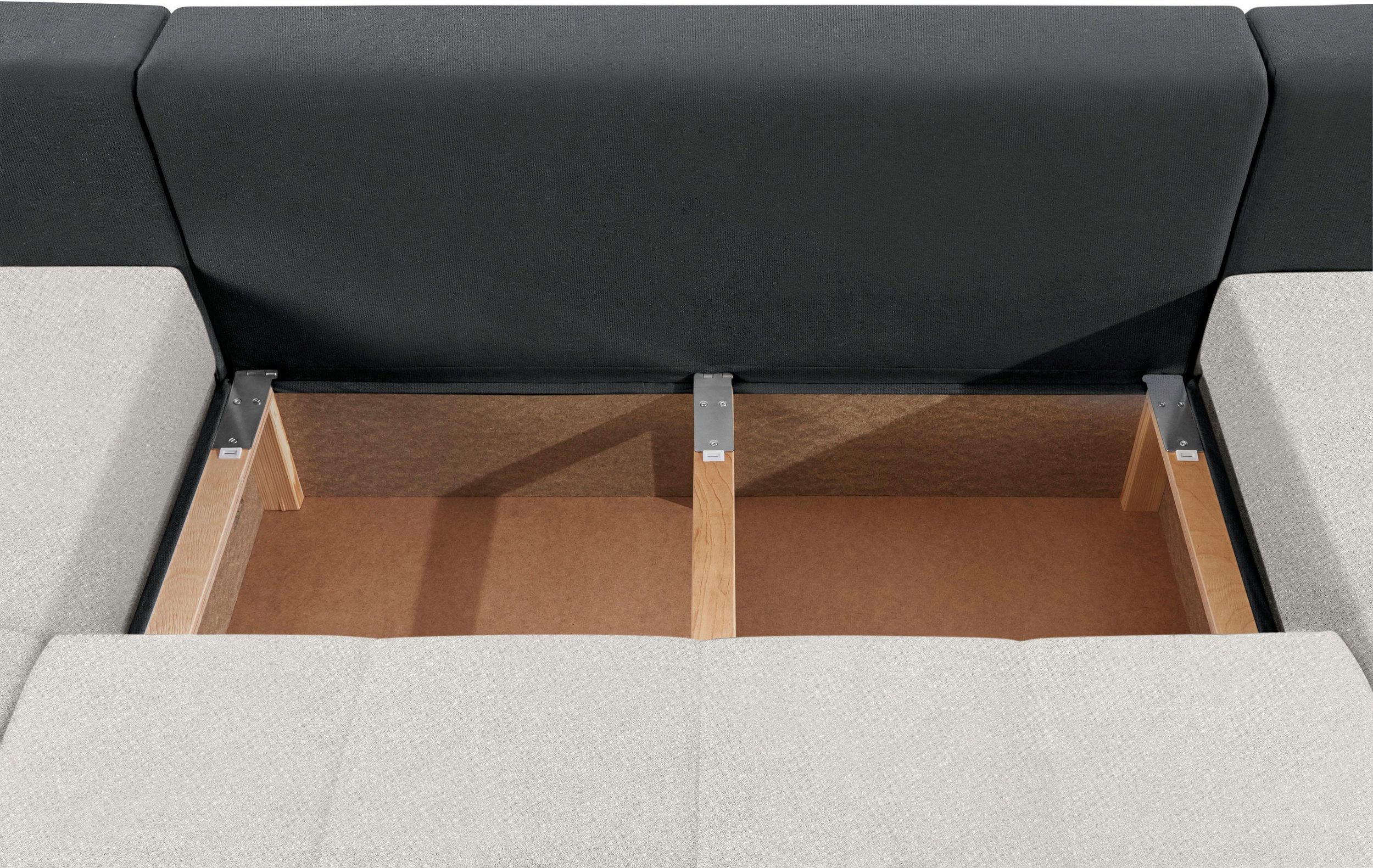 Canapé convertible panoramique Josy avec coffre de rangement en microfibre gris anthracite/argent – Image 4