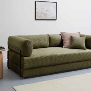 canapé-lit Folda , couchette permanente, largeur 206 cm, surface couchée 181x198 cm en velours côtelé vert olive