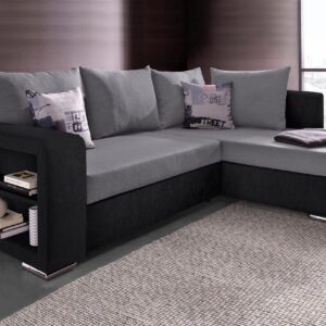 Canapé d’angle réversible et convertible John en microfibre noir et tissu gris