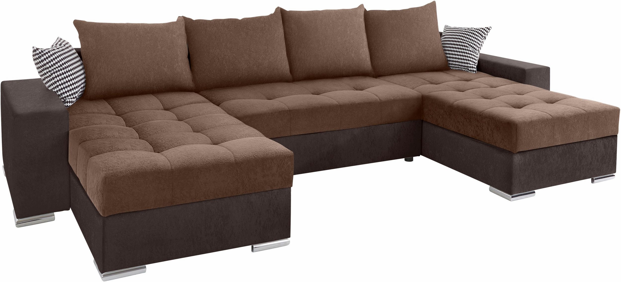 Canapé convertible panoramique Gabriel avec coffre de rangement en microfibre marron et tissu marron – Image 2