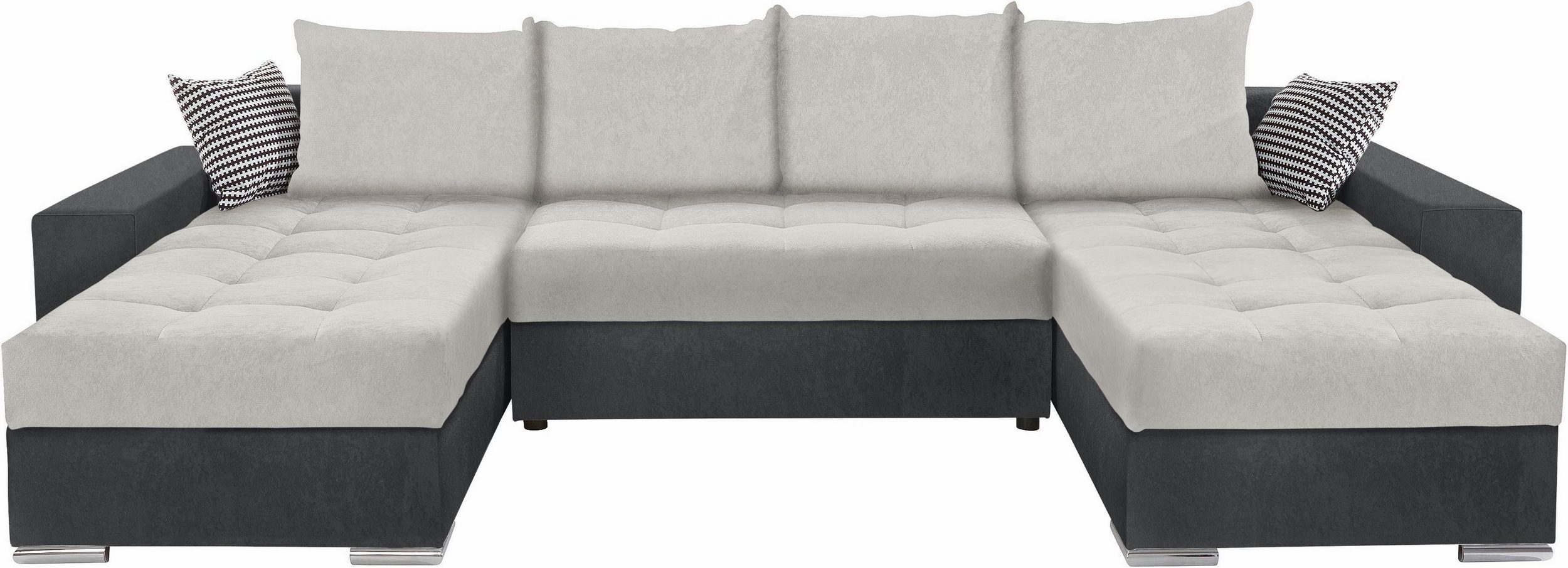 Canapé convertible panoramique Josy avec coffre de rangement en microfibre gris anthracite/argent – Image 3