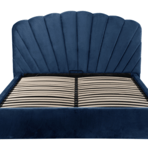 Lit design velours avec tête de lit éventail capitonnée – Sommier à lattes inclus