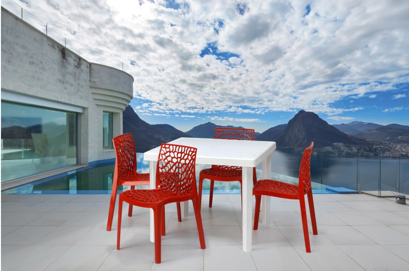 Chaise empilables Polypropylène Design Nid d'Abeille de Jardin Bistrot Gruvyer en 4 couleurs